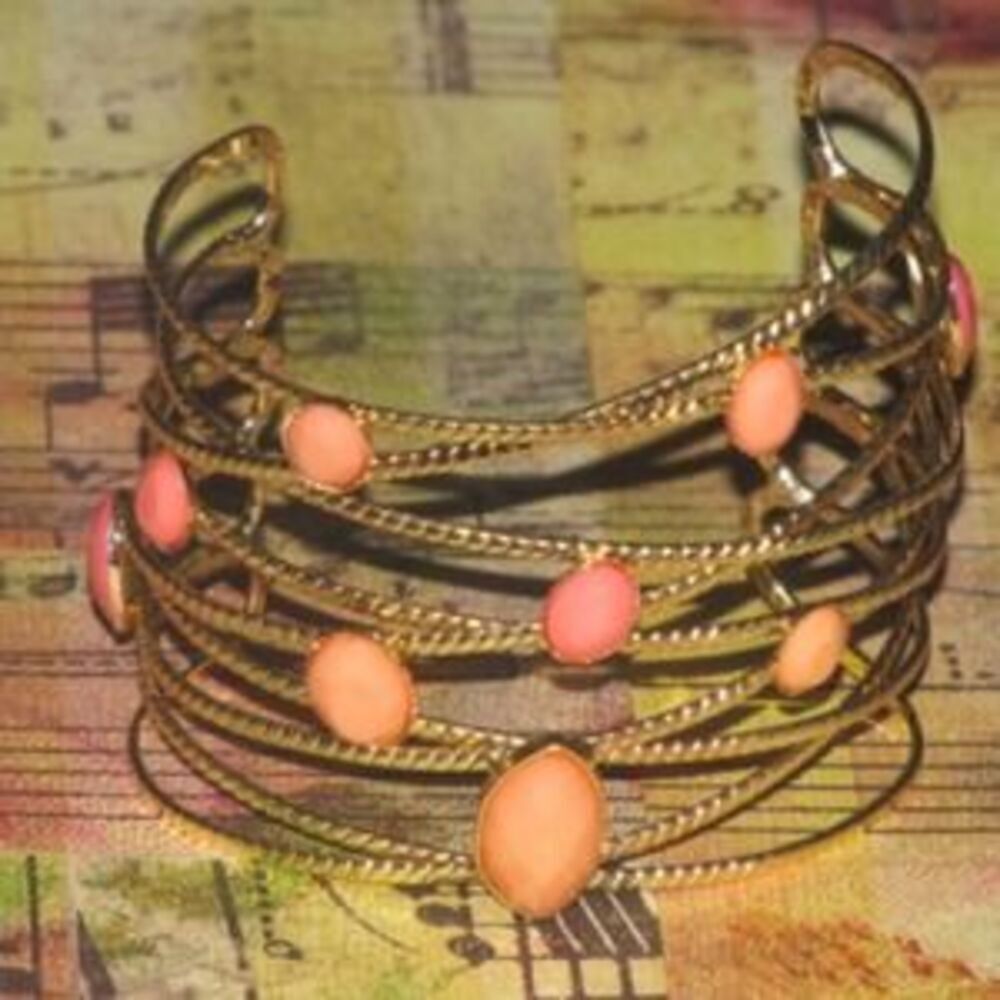 Gold and peach jewel stone metal bracelet